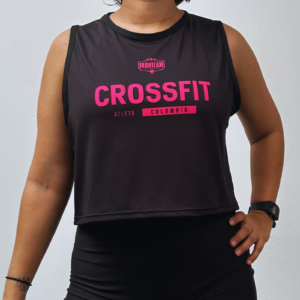croptop negro crossfit fucsia