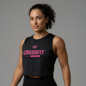 croptop negro crossfit fucsia