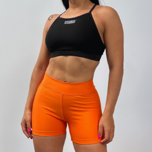 Short Naranja - top tiras negro