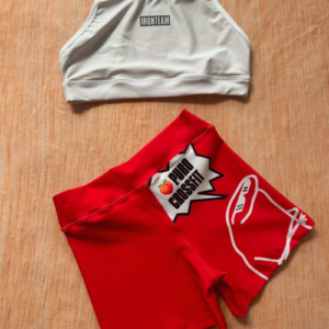 Short rojo puro crossfit - top tiras blanco