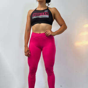 Leggins fucsia - top tiras negro recuadro fucsia