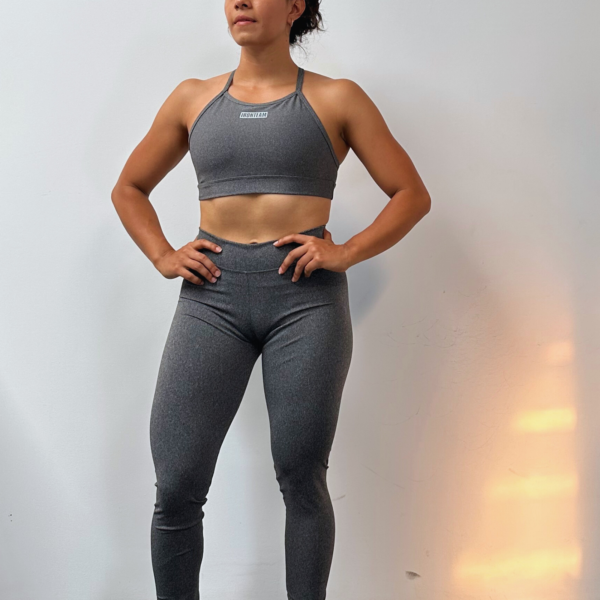 Leggins gris jaspeado - top tiras gris jaspeado