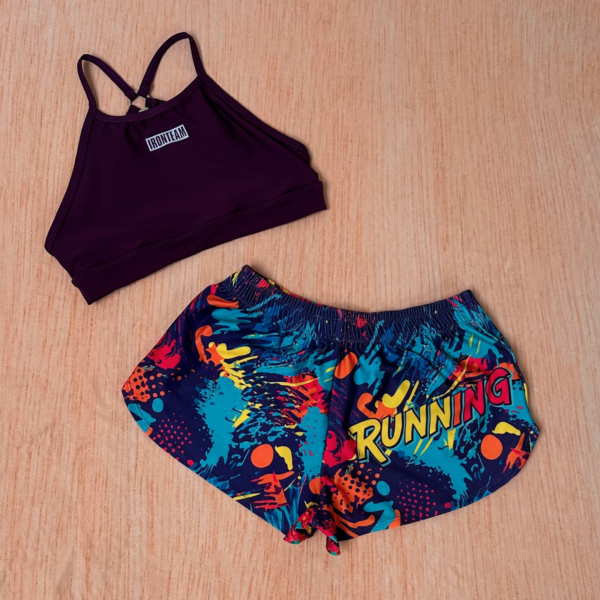 Short Running fiesta con Top tiras violeta