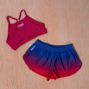 Short Running azul fucsia con Top tiras fucsia