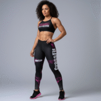 Leggins militar fucsia - top tiras negro con fucsia